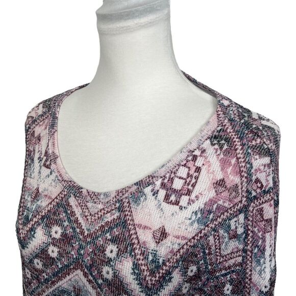 Kiara Multicolor Blouse Size L Chiffon Knit Overlay Aztec Print Long Sleeves Top - Picture 4 of 10